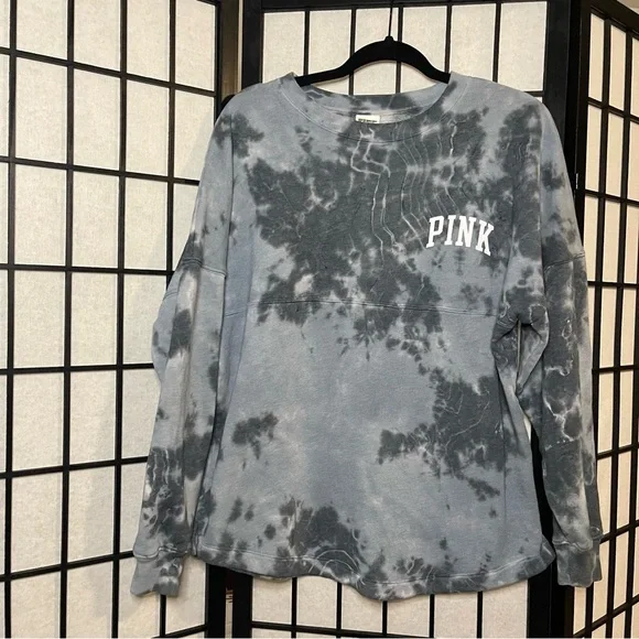 PINK Victoria's Secret Blue & Gray Tie-Dye Crewneck Varsity Shirt XS - Picture 4 of 6